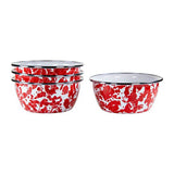 Red Swirl Enamelware Cereal or Salad Bowls, Set of 4